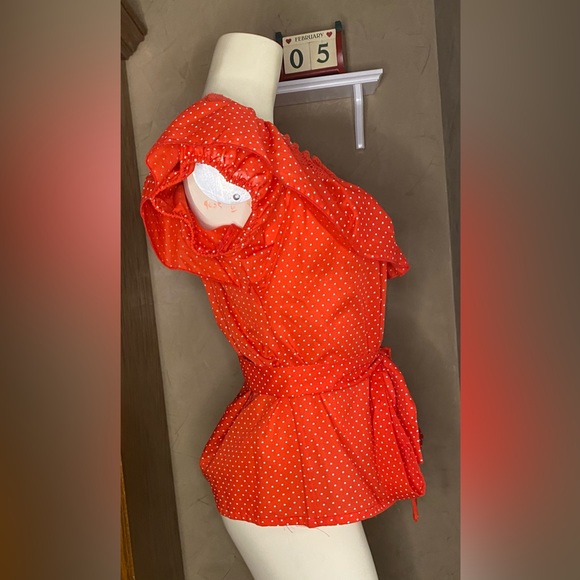 Carefree Fashions VTG 70’s Lace & Ruffle Dots Red Top Women’s size Small - Picture 3 of 10